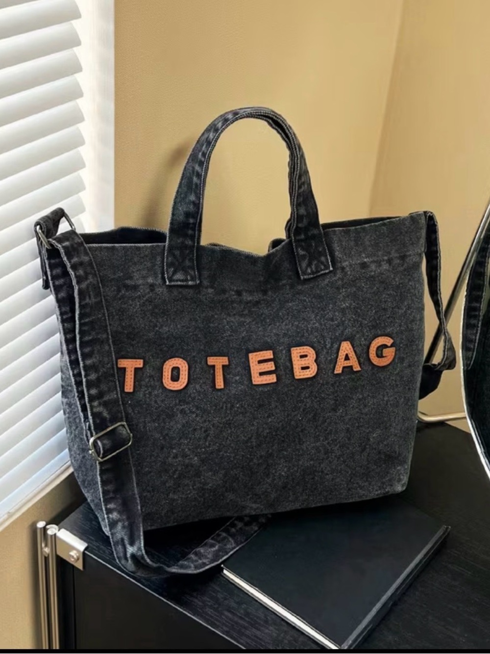 TOTEBAG Black Tote Bag with Shoulder Strap
